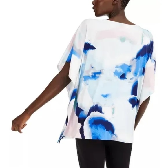 New Alfani Printed Dolman Sleeve Top Paint Profusion Blue Multicolor Size Small - Picture 2 of 16